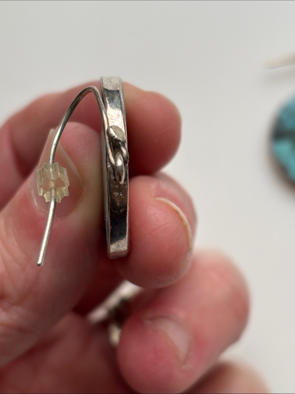 Native American Turquoise and Coral Circle Earrings—NL Sterling brand - Picture 6 of 8